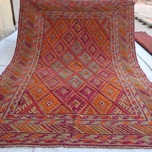4'8x6'5 ft Vintage Handmade Afghan vintage Rug, Gazak Tribal  Antique  Rug, Turkmen Mushwani Barjasta rug, 5x7 Square Area rug, Bedroom Rug