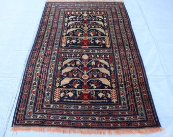 Afghan small Rug, Afghan Handmade Wool Rug 2'7x4'2 Ft Hand-Knotted Soft Wool Rug, Bukhara Rug, 3x5 Afghan Rug, bathroom rug,