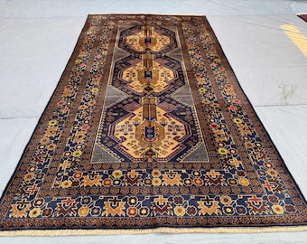 Tapis afghan Baluch de 117 x 213 cm, pièce de collection, tapis fait main, tapis tribal géométrique ancien, tapis de chambre ou de salon, style oriental vintage.