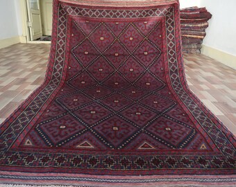 Afghan Baluchi Vintage Rug, Handmade Oriental Baluchi Area Rug 4&#39;4x6&#39;10 Turkmen Geometric Antique Genuine Baluchi Rug, Livingroom Decor Rug
