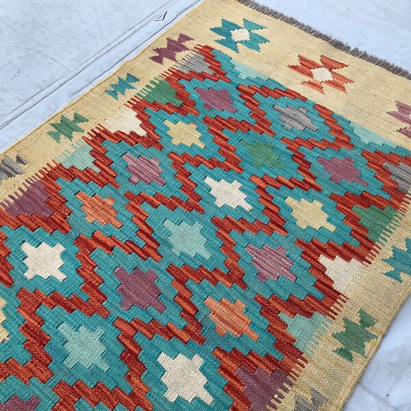 Chubi Flatweave Rug 2'7x7'8 Kilim Maimana Rug, Runner Rug Turkmen Geometric Rug, Oriental rug, Vintage rug, Rug for Bedroom Livingroom rug