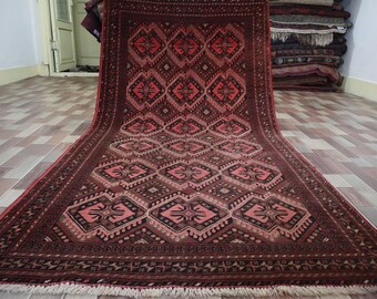 Alfombra baluchi afgana vintage con diseño geométrico de 3'3 x 6'5 pies, alfombra de lana turcomana hecha a mano, alfombra antigua oriental, alfombra para dormitorio, oficina y cocina