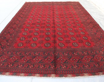 FREE SHIPPING 6&#39;8x9&#39;7 Fine Quality Vintage Handmade Akhcha Wool Bukhara Area Rug, Multicolor Turkmen Decor Rug, Traditional Living room rug