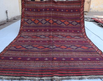 6'1x8'4 アフガニスタンヴィンテージキリムラグ - アンティーク色あせ