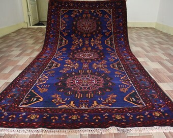 Alfombra vintage turcomana de 4 x 7 pies, alfombra baluchi afgana, alfombra de lana suave de pelo alto, alfombra oriental anudada a mano, alfombra tribal, para sala de estar
