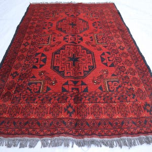 Handmade Khal Muhammadi Rug, Oriental Rug 3&#39;2x4&#39;10 ft Afghan Vintage Rug, Turkmen Geometric Bukhara Genuine Rug, Livingroom Decor Rug office