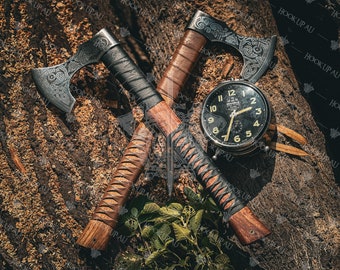 Ragnar Axe, Viking Forged Carbon Steel Axe- VIKING AXE- Hatchet Rose Wood Shaft, Bearded Camping Axe, Wedding & Christmas Gift, Gift For Him