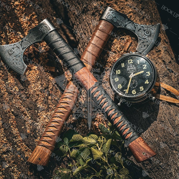 Ragnar Axe, Viking Forged Carbon Steel Axe- VIKING AXE- Hatchet Rose Wood Shaft, Bearded Camping Axe, Wedding & Christmas Gift, Gift For Him