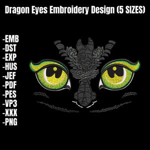 Dragon Eyes in the Dark Machine Embroidery Design -Dragon Eyes in the Dark embroidery files - 5 Sizes - Instant Download