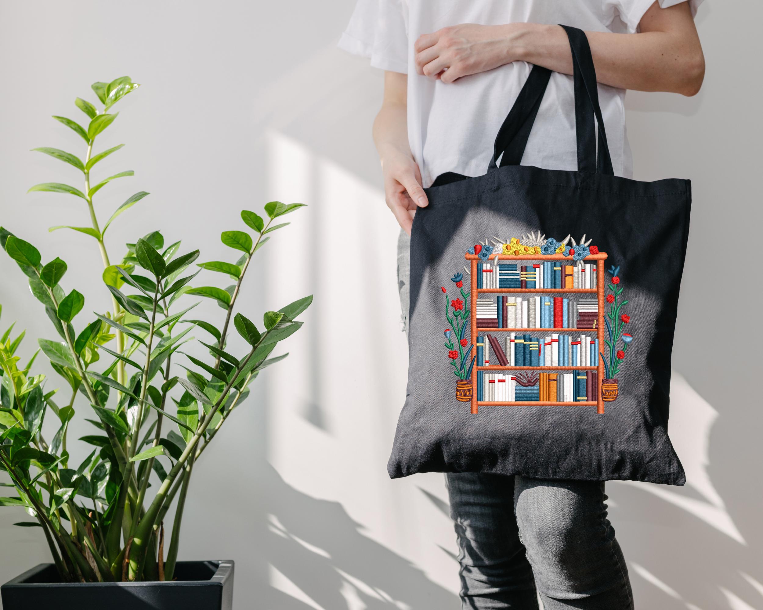 Floral Bookshelf Embroidery Design for Book Lovers, Digital Download - Etsy