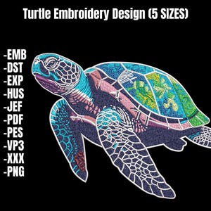 Turtle machine embroidery design - sea turtle watercolor embroidery files - 5 sizes - Instant DOWNLOAD