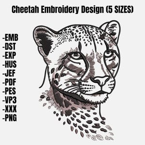 Cheetah Machine Embroidery Design, Leopard Embroidery Pattern, Wild Cat Embroidery Design, Animal Embroidery Design, Embroidery For T-Shirt