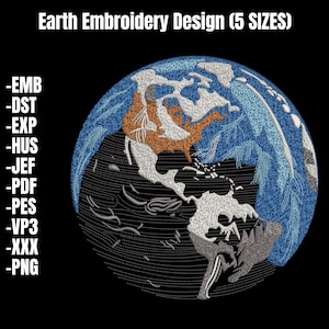 Erde Planet Stickdatei - Erde Stickdatei - 5 Größen - Sofort download