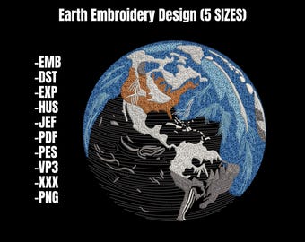Earth Planet Machine Embroidery Design, 5 Sizes (Instant Download)