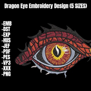 Dragon Eye Embroidery Design - Fantasy eye machine Embroidery Files - 5 Sizes - Instant Download