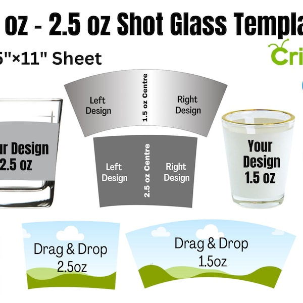 1.5 Oz | 2.5 Oz Shot Glass Template Bundle Svg, Glass template Sublimation, 1.5 Oz Shot glass template, 2.5 Oz Shot glass template, Cricut