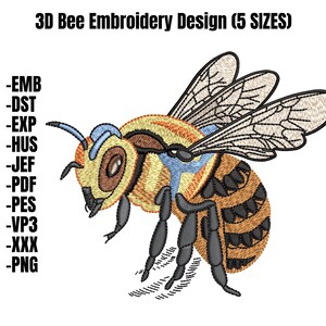 Realistic Bee Embroidery Design | Honey Bee Machine Embroidery File |  3D Insect Embroidery Pattern | Bumblebee Embroidery Instant Download