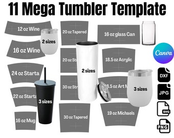 Tumbler Templates SVG Bundle, Tumbler Template SVG, Tumbler Wrap, Tumbler Sublimation, Tumbler Template Cut File Svg Png Dxf, Skinny Tumbler