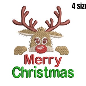 Christmas Reindeer Embroidery Design, Festive Deer Machine Embroidery File, Holiday Reindeer Outline, Xmas Embroidery Pattern, 4 sizes