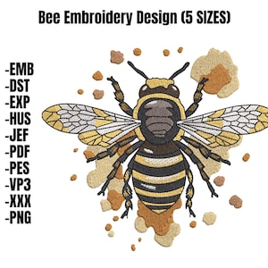 Bee Watercolor Machine Embroidery Design | Realistic Bee Embroidery File | Bumblebee Embroidery Pattern, Honey bee embroidery file