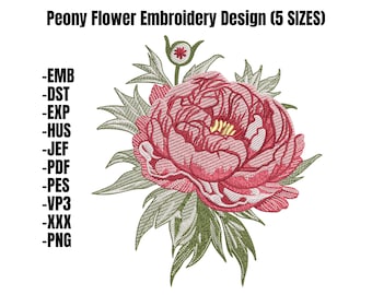 Wzór haftu kwiatowego „Peony”, plik do haftu maszynowego (pobranie cyfrowe)