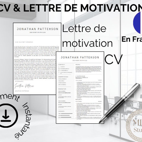 Kit de modèle de Curriculum Vitae et Lettre de Motivation Préconçus sur Canva gratuit en Français minimaliste SANS PHOTO mixte