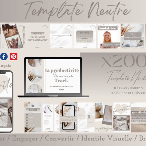 Pack de 200 Templates "Neutre" pour Réseaux Sociaux - 100% Modifiable sur Canva