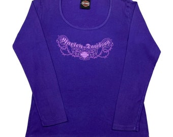 Harley Davidson Vintage Ladies Purple Long Sleeve Top With Scoop Neck