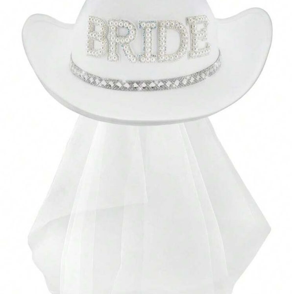 Rhinstone and Pearl, Bride Cowboy Hat and veil