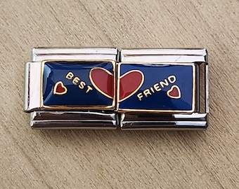 Double silver Italian Charm 9mm Bracelet Link gift Best Friend heart split with your BFF