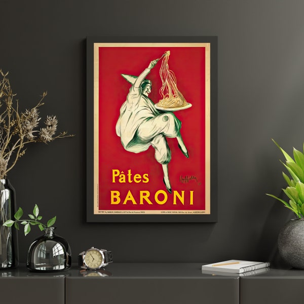 Pates Baroni, Pasta Vintage Poster, Italian Food Retro Print, Italian Food Antique Print, Food & Drink Vintage Poster