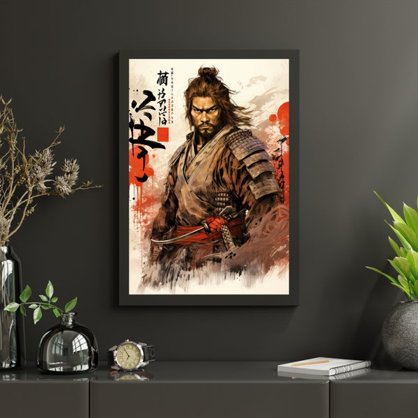 Samurai Warrior Swordsmen Aquarelle Art Print, Samurai Warrior Painting Wall Art Decor, Œuvre originale de l’artiste, décor d’art japonais