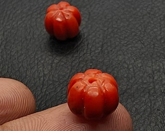AAA  Quality Red Coral Melon 8MM Beads-100%Natural Italian Rondelle Carving Beads-Vintage Red Coral Carved Brioeltte Beads For Jewellery