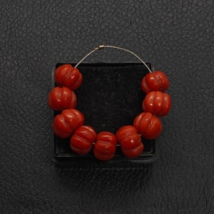 Genuine Red Coral Melon Shape Beads-100%Natural Italian Red Coral Rondelle Carving Beads-Vintage Red Coral Carved Brioeltte Bead For Jewelry
