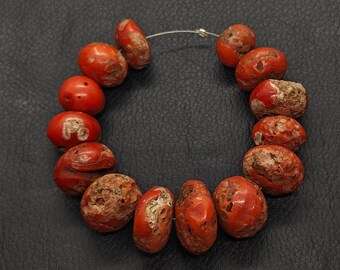 Stock ancien ! Perles en forme de rondelle de corail rouge italien naturel à 100 % - Cocarde de corail rouge véritable bien polie - Perles vendues en gros corail