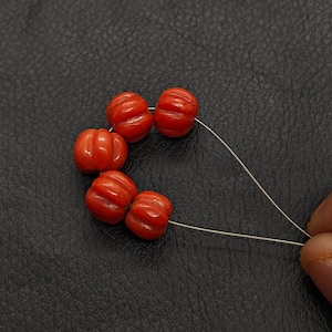 Sale !!!  Red Coral Melon Shape Beads-100%Natural Italian Red Coral Rondelle Carving Beads-Vintage Red Coral Carved Brioeltte Beads Jewelry