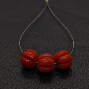 3 Pcs Amazing Red Coral Melon Shape Beads-Natural Italian Red Coral Rondelle Carving Beads-Vintage Red Coral Carved Brioeltte Beads Jewelry