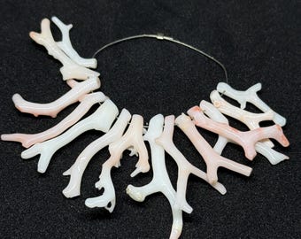 Japanese White Coral Stick Beads: 16" Necklace, Jewelry Making