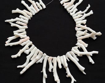 Natural White Japanese Loose Coral Stick Beads Necklace–Japanese Smooth Polished Stick Coral Tree MIX Size Jewelry Making Supplies