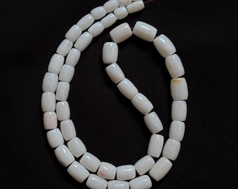 Natural White Coral Drum Beads | Milky Gemstone for Jewelry Making (15" Strand)