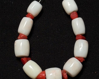 Vintage White Red Coral Drum Beads, Japanese Milky Loose Spacer (9/10MM)