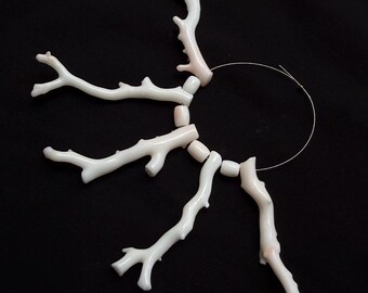 Natural White Coral Branch Beads: Japanese Stick & Drum Shapes, Polished Finish