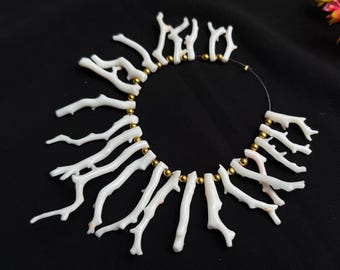 Natural White Japanese Coral Branch Necklace, Stick Gemstone Beads (22/65mm)