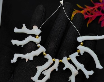 Vintage Japanese Branch Coral Beads: Natural White Stick Gemstone for Jewelry Making