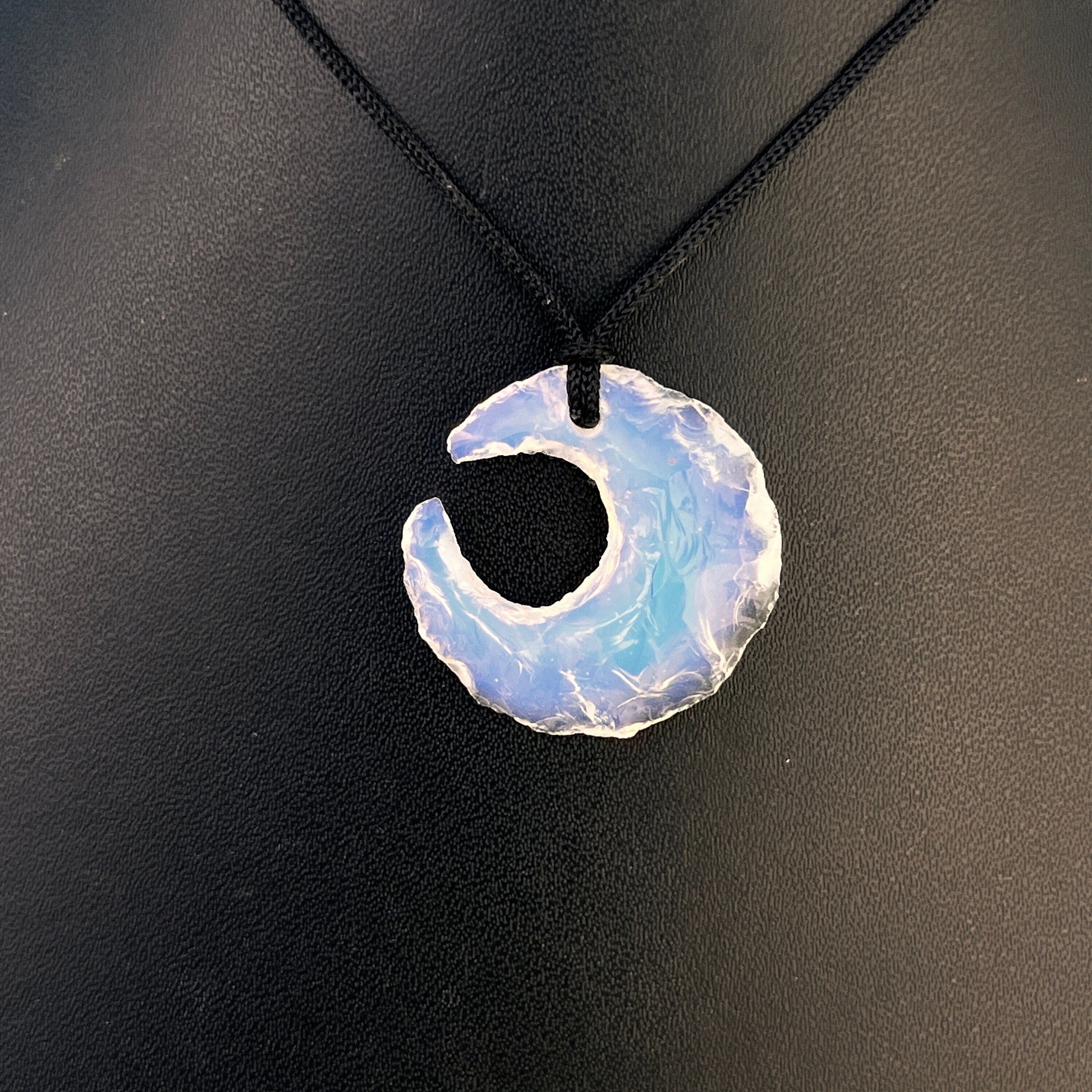 Angel Aura Quartz Moon Pendant Necklace | Natural Moon Silk Cord Necklace |  Quartz Moon Pendant | Silk Thread Opalite | Pendant Jewelry