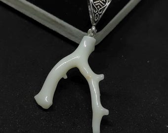 Collar con colgante de coral blanco: piedra preciosa de plata japonesa, hecho a mano