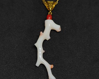 CORAL !!! Red White Coral Pendant Necklace-Beautiful Rare Charm Necklace-100%Natural Sea Coral Pedant Wear Any Way Wedding Anniversary