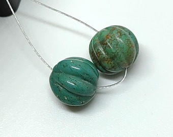 Vintage Old Tibet Turquoise Carved Rondelle Beads-Natural Turquoise Loose Beads Gemstone-Turquoise Carving Charm Beads 2 Pieces Use Jewelry
