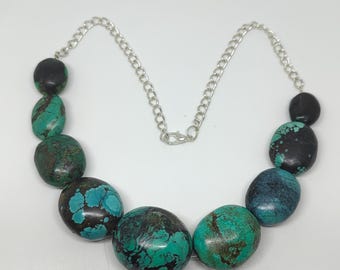 Summer Necklace !!! Natural Turquoise Oval Beads Silver! 18 Inch Necklace-High-Quality Untreated Bead Strand-Handmade Women Necklace   #Sold