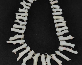 Japanese White Coral Stick Necklace, Natural Rough Branches, 14 Inch Smooth Cabochon